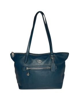 Coach Taylor Pebbled Leather Turn Lock Tote Bag Purse Handbag 38312 Mineral Blue